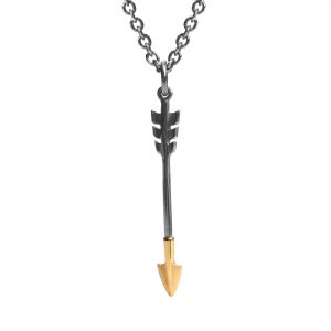 Silver black arrow necklace with gold vermeil tip