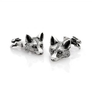 Fox and rabbit cufflinks double sided with chain. All silver