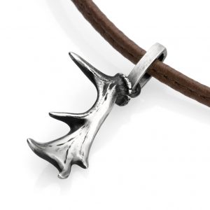 Silver Stag Antler necklace 20" leather