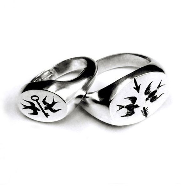 Silver swallow signet rings